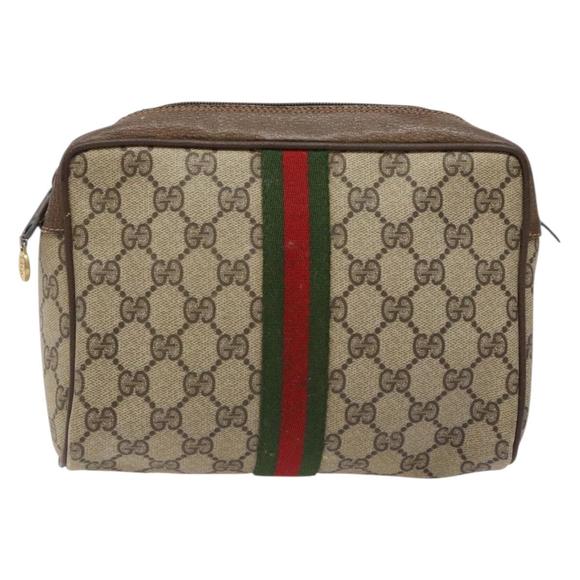 GUCCI GG Supreme Web Sherry Line Clutch Bag PVC Beige Red 89 01 012 Auth ki5874 - Picture 13 of 16